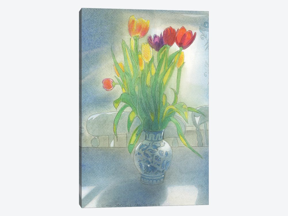 Tulips And Curtain 2023 by Ian Beck 1-piece Canvas Print