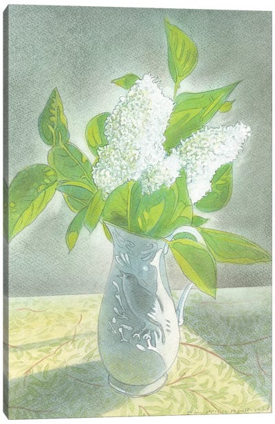 White Lilac In A White Jug Canvas Art Print - Lilac Art