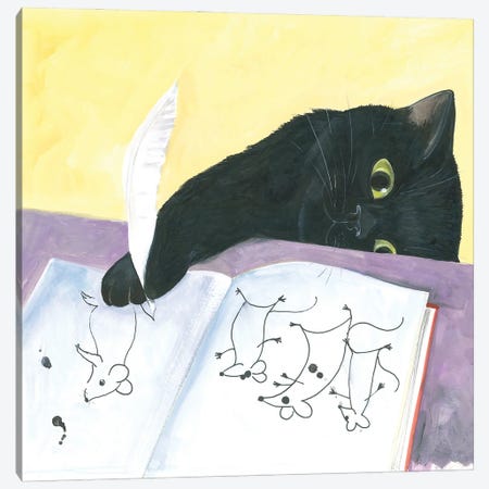 Homework Black Cat Canvas Print #IBR38} by Isabelle Brent Canvas Wall Art