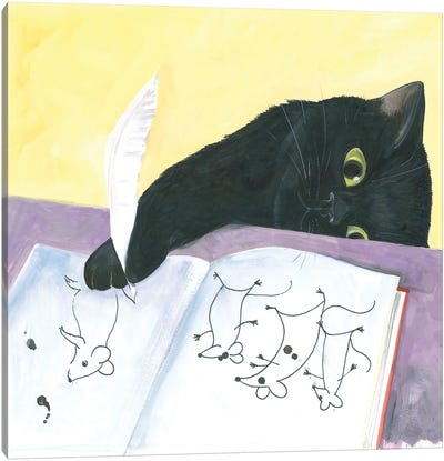 Homework Black Cat Canvas Art Print - A Purr-fect Day