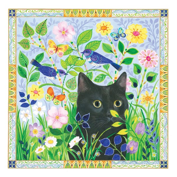 Black Cat In Jewelled Garden