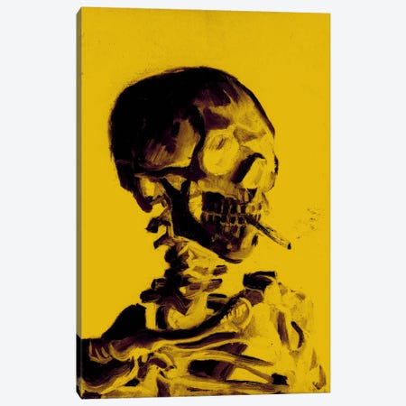 Yellow Skull With Cigarette Canvas Print #ICA1023} by 5by5collective Art Print