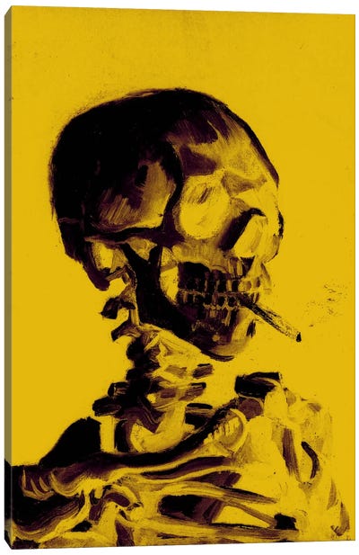 Yellow Skull With Cigarette Canvas Art Print - Artists Like Van Gogh