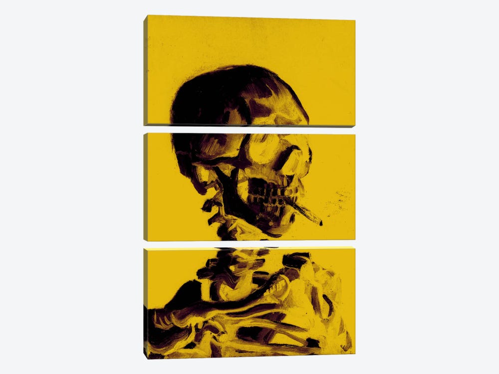 Yellow Skull With Cigarette 3-piece Canvas Wall Art