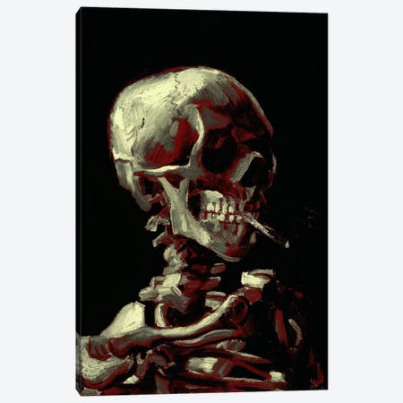 Dark Hue Skull With Cigarette Canvas Print #ICA1024} by 5by5collective Canvas Wall Art