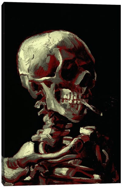 Dark Hue Skull With Cigarette Canvas Art Print - Classics Through A Modern Lens