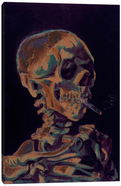 Copper Skull With Cigarette Canvas Art Print - Classics Through A Modern Lens