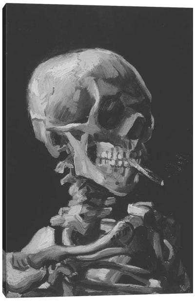 Sketch of Skull With Cigarette Canvas Art Print - Artists Like Van Gogh