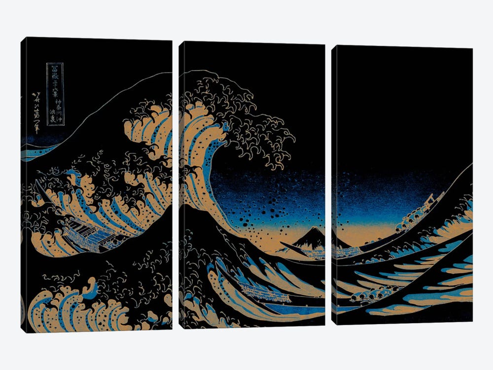 Great Wave at Night by 5by5collective 3-piece Canvas Artwork