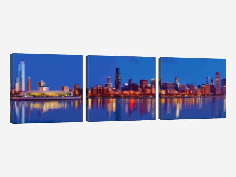 Cross Stitched Chicago Landscape by 5by5collective 3-piece Canvas Art Print