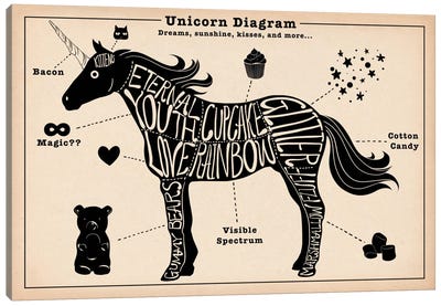 Unicorn Anatomy Diagram #2 Canvas Art Print - Unicorn Art