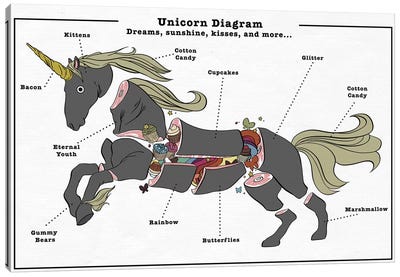 Unicorn Anatomy Diagram #3 Canvas Art Print - Helloween