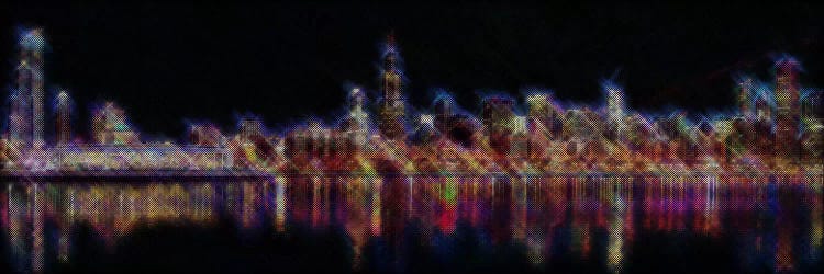 Cross Stitched Chicago Landscape at Night by 5by5collective wall art