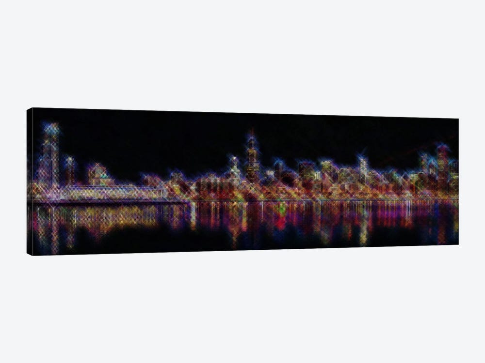 Cross Stitched Chicago Landscape at Night by 5by5collective 1-piece Canvas Artwork