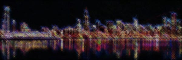 Chicago Skylines: Cross Stitched Chicago Landscape at Night by 5by5collective