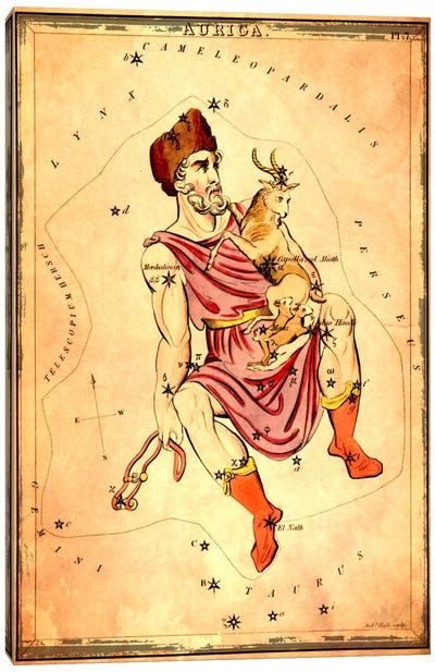 Auriga 1825 Canvas Art Print - Celestial Maps