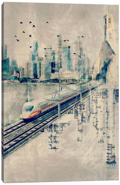 Rails in the Sky Canvas Art Print - Retro Collage Collection