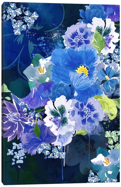 Midnight Flowers Canvas Art Print - Spring Florals Collection