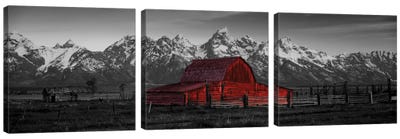 Barn Grand Teton National Park WY USA Color Pop Canvas Art Print - 3-Piece Panoramic Art
