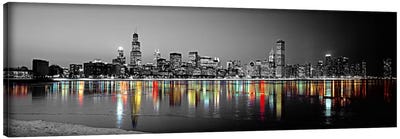 Skyline at Night with Color Pop Lake Michigan Reflection, Chicago, Cook County, Illinois, USA Canvas Art Print - Large Scenic & Landscape Art