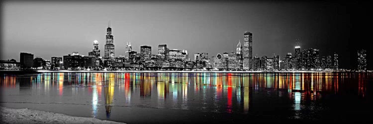 Skyline at Night with Color Pop Lake Michigan Reflection, Chicago, Cook County, Illinois, USA