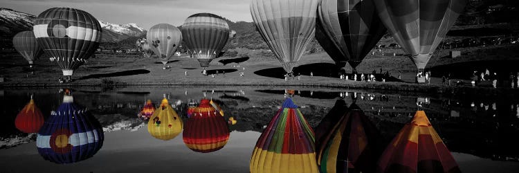 Reflection of hot air balloons in a lake, Snowmass Village, Pitkin County, Colorado, USA Color Pop