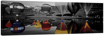 Reflection of hot air balloons in a lake, Snowmass Village, Pitkin County, Colorado, USA Color Pop Canvas Art Print - Hot Air Balloon Art