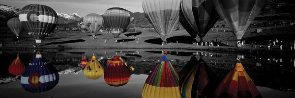 Reflection of hot air balloons in a lake, Snowmass Village, Pitkin County, Colorado, USA Color Pop