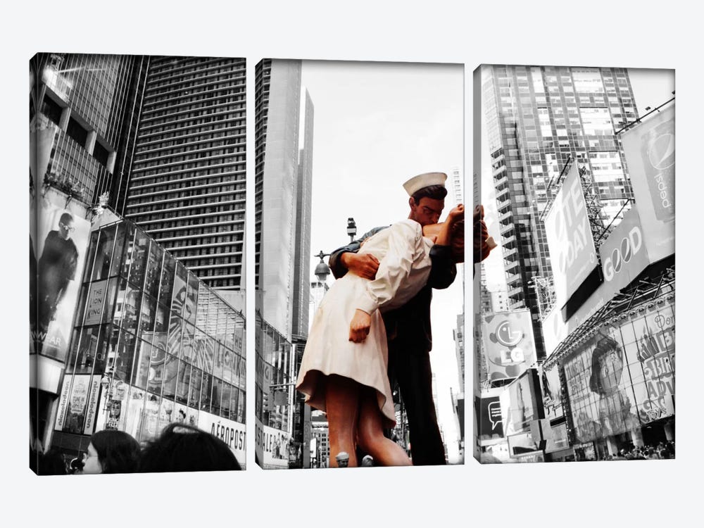Sculpture in a city, V J Day, World War Memorial II, Times Square, Manhattan, New York City, New York State, USA Color Pop by Panoramic Images 3-piece Canvas Artwork