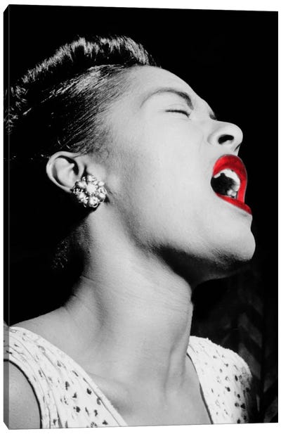 Billie Holiday Color Pop Canvas Art Print - Black & White Pop Culture Art