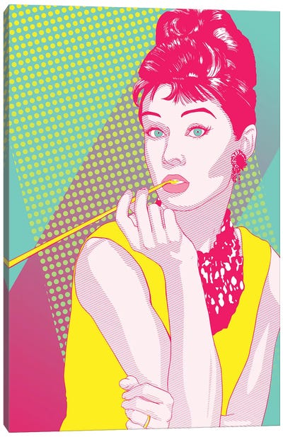 Audrey Yellow and Pink Color Pop Canvas Art Print - Classic Movie Art