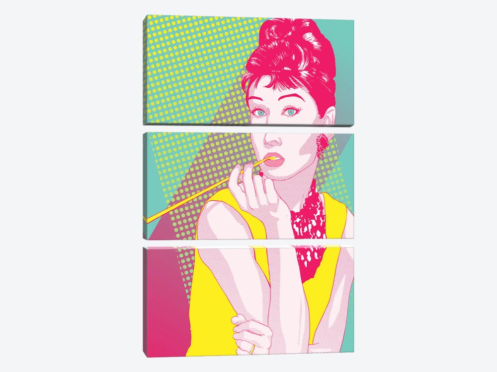 Audrey Yellow and Pink Color Pop by 5by5collective 3-piece Art Print