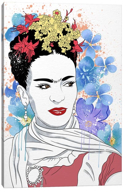 Frida Flower Color Pop Canvas Art Print - Frida Kahlo