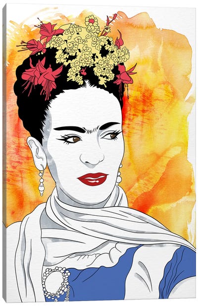 Frida Watercolor Color Pop Canvas Art Print - Tyrone