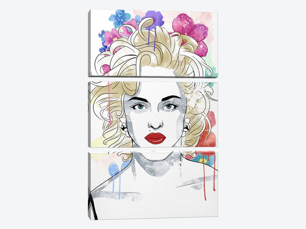 Madonna Queen of Pop Flower Color Pop by 5by5collective 3-piece Canvas Print