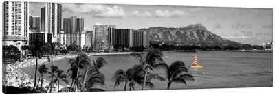 Waikiki Beach, Honolulu, Hawaii, USA Color Pop Canvas Art Print - Urban River, Lake & Waterfront Art