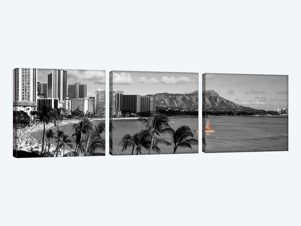 Waikiki Beach, Honolulu, Hawaii, USA Color Pop by Panoramic Images 3-piece Canvas Artwork