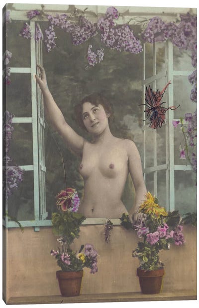 Nude in the Window Canvas Art Print - Vintage Erotica Collection