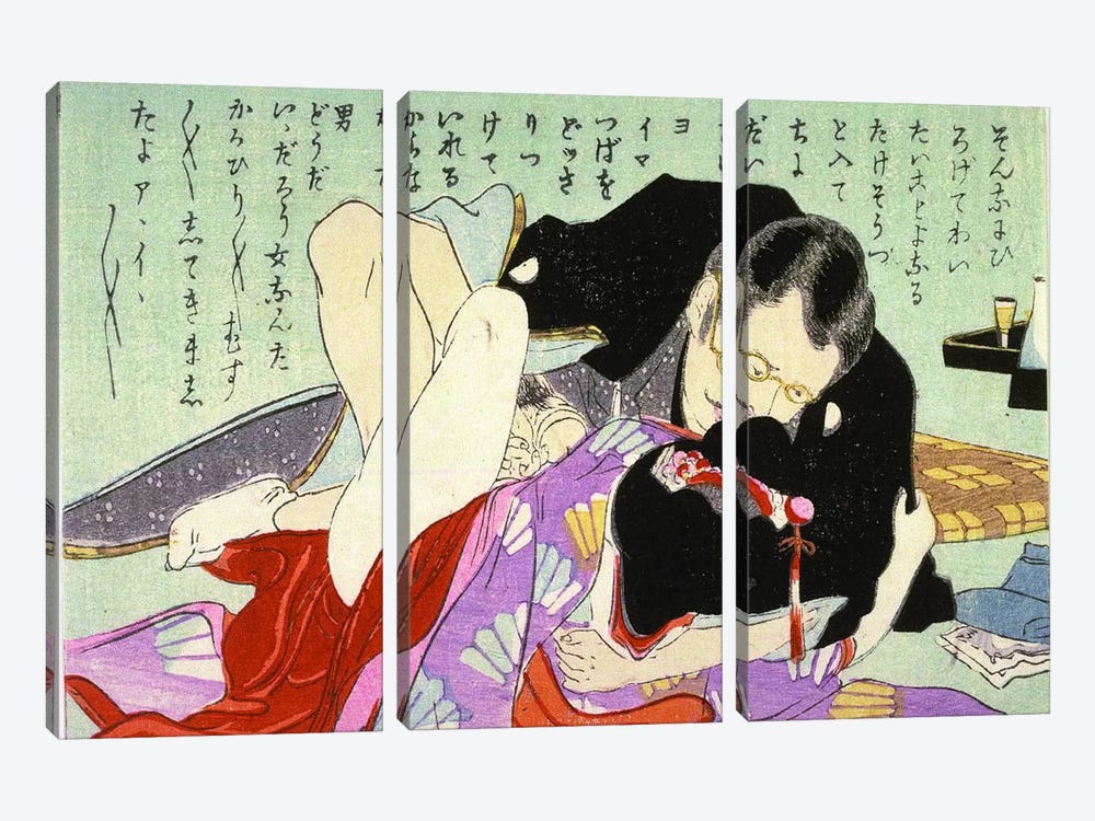 Meiji Period Shunga by Unknown Artist 3-piece Art Print