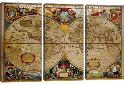 Victorian Geographica Canvas Art Print - 3-Piece Map Art