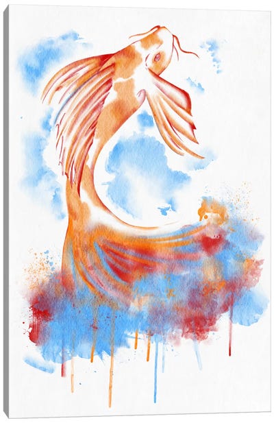 Watercolor Flying Fish Canvas Art Print - Koi Fish Art