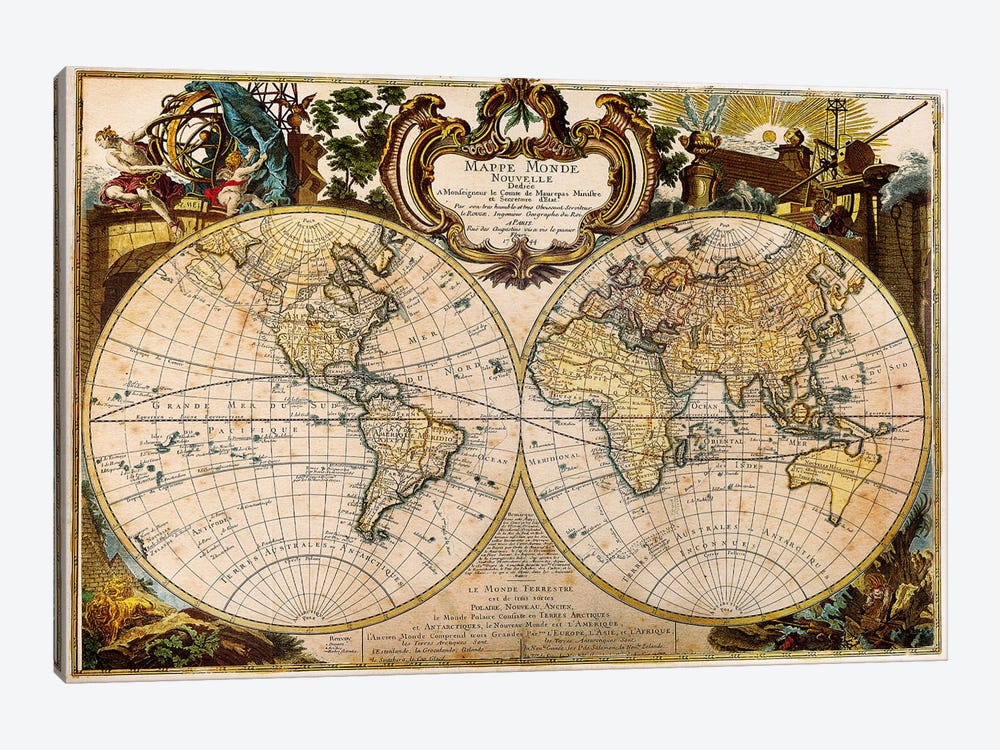 Mappe Monde Nouvelle by 5by5collective 1-piece Canvas Art