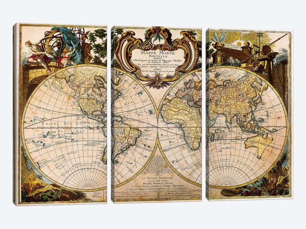 Mappe Monde Nouvelle by 5by5collective 3-piece Canvas Wall Art