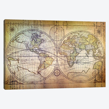 Planisphere Carte Canvas Print #ICA1370} by Unknown Artist Art Print