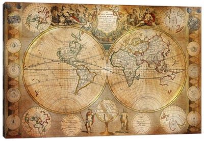 Antique Map #5 Canvas Art Print - 3-Piece Map Art