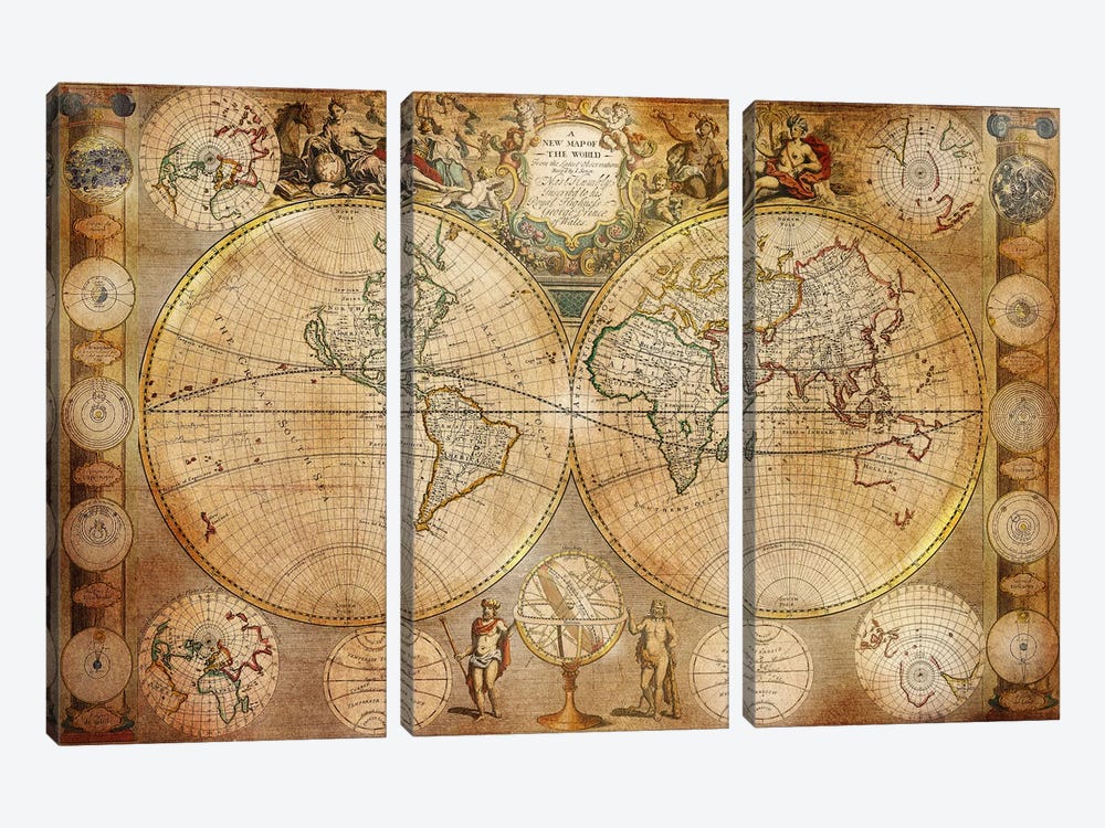 Antique Map #5 by 5by5collective 3-piece Canvas Artwork