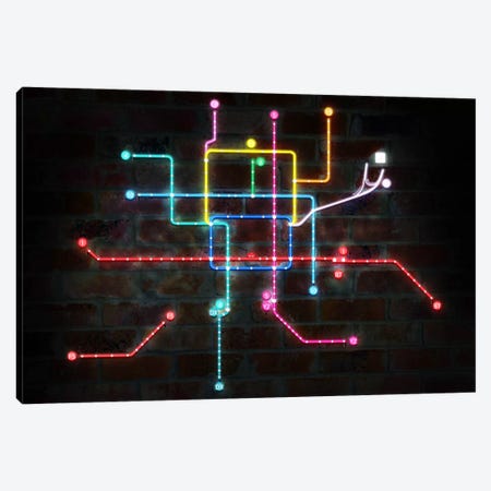 Neon Transit Map Canvas Print #ICA146} by 5by5collective Canvas Wall Art