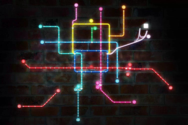 Neon Transit Map by 5by5collective wall art