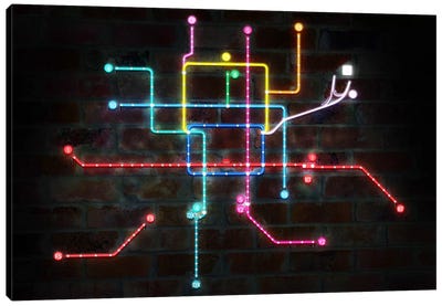 Neon Transit Map Canvas Art Print - Transit Maps
