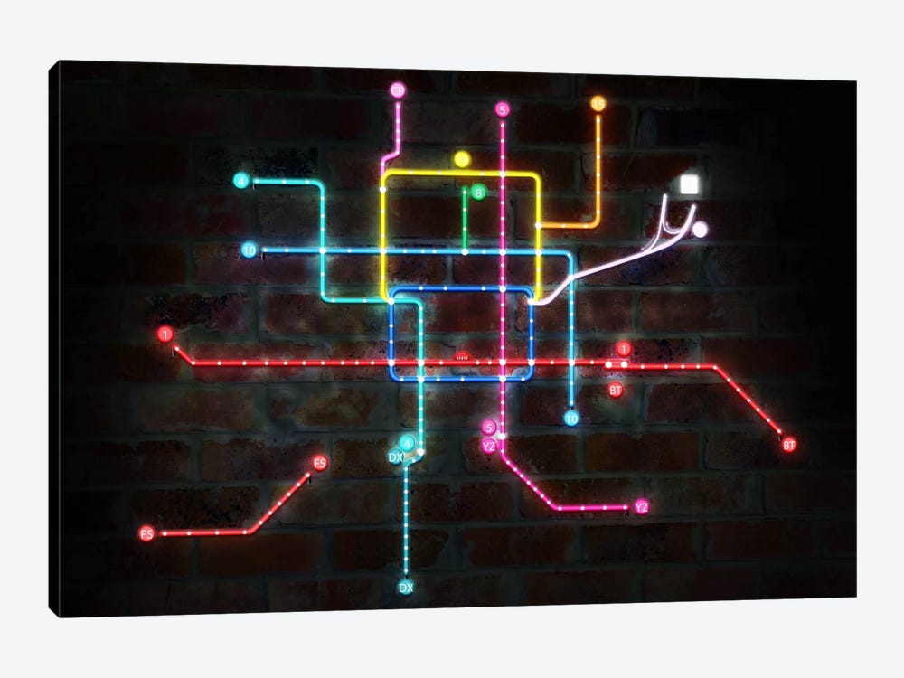 Neon Transit Map by 5by5collective 1-piece Canvas Print